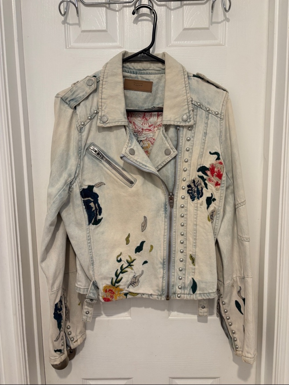 BLANKNYC Embroidered Light Wash Floral Biker Jacket - Women's